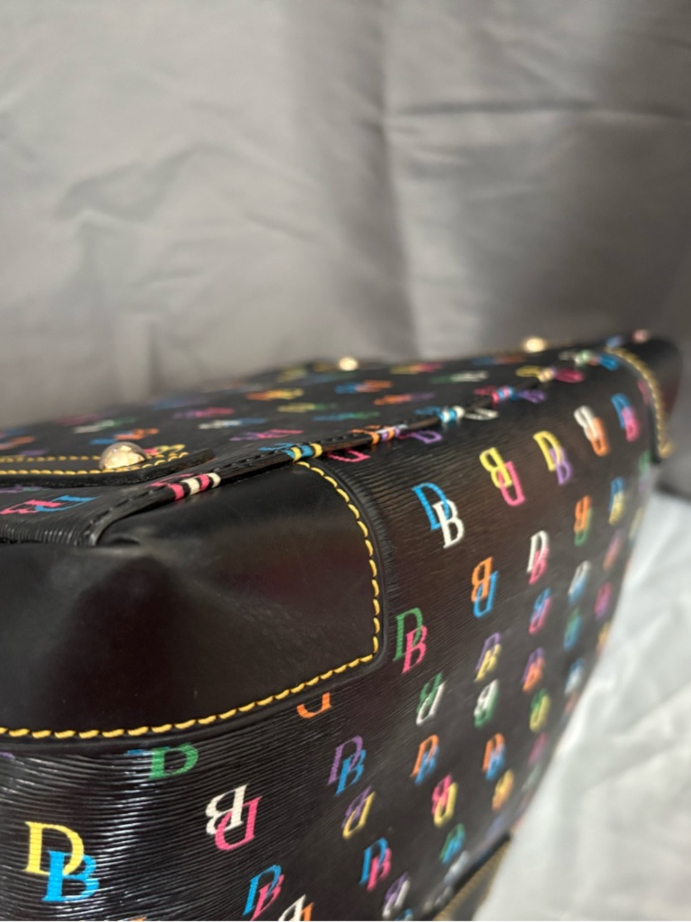 Dooney & Bourke Black Satchel with Multicolor DB Print - Picture 8 of 12